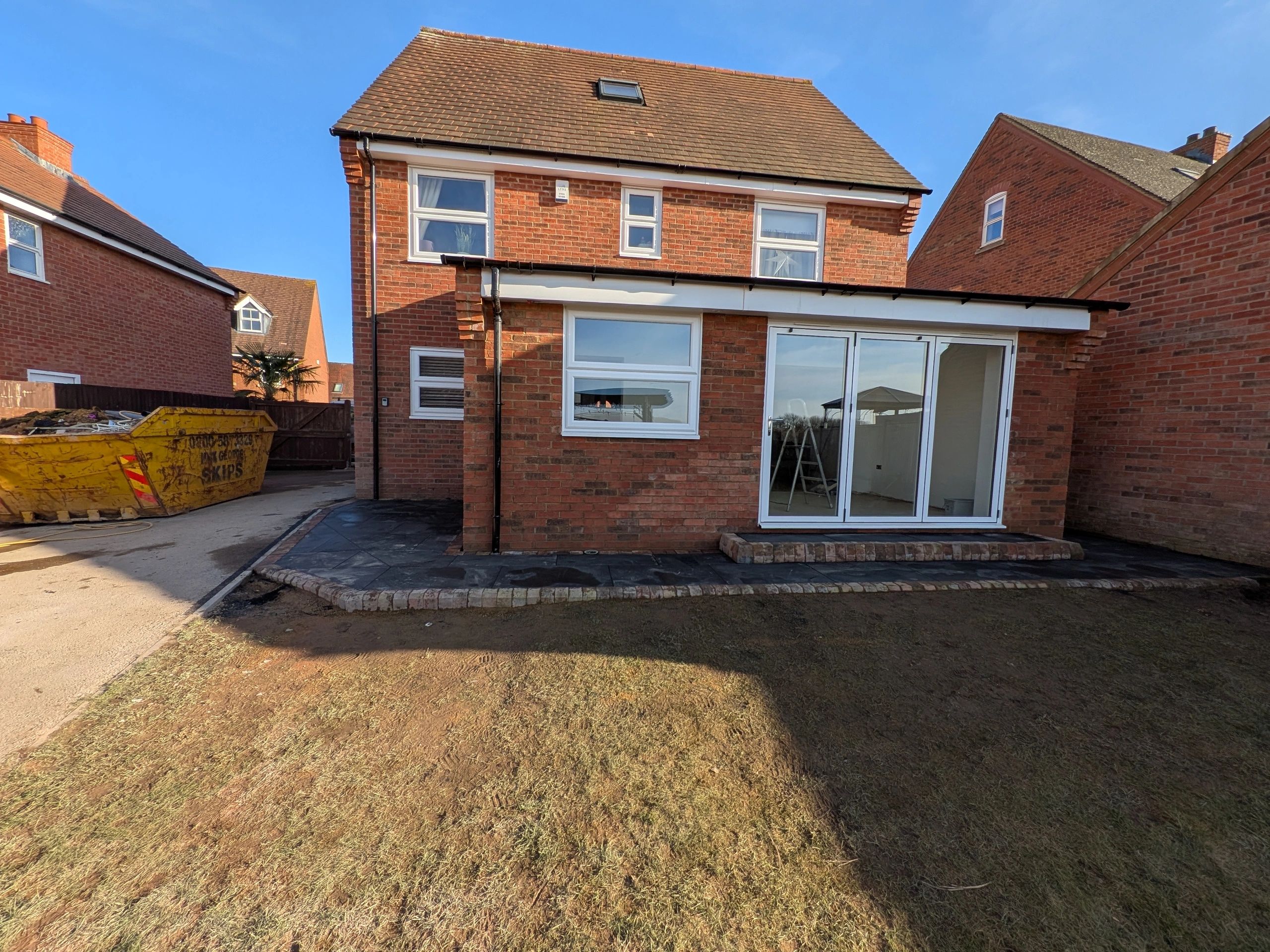 Completed brick single-storey extension, rear elevation