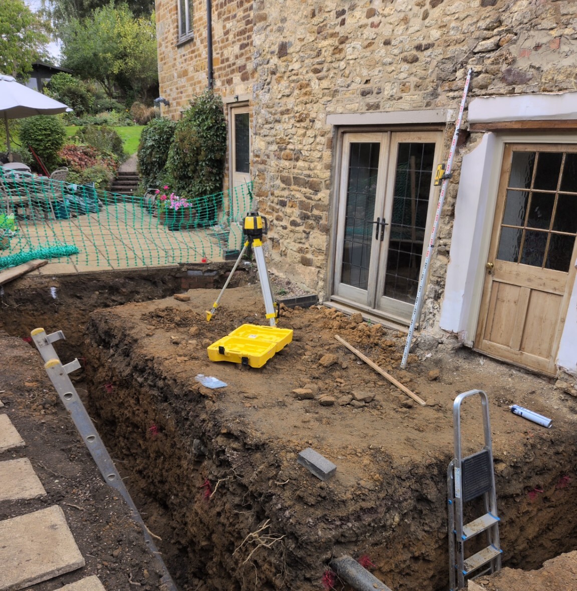 Foundation excavation for the stone extension in Grimscote